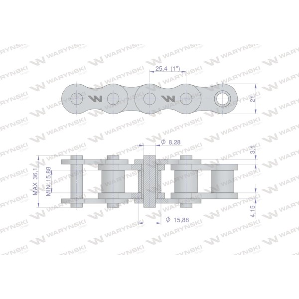 Łańcuch rolkowy 16B-1-58PZ (R1 1) L16B1-58PS | Exvi