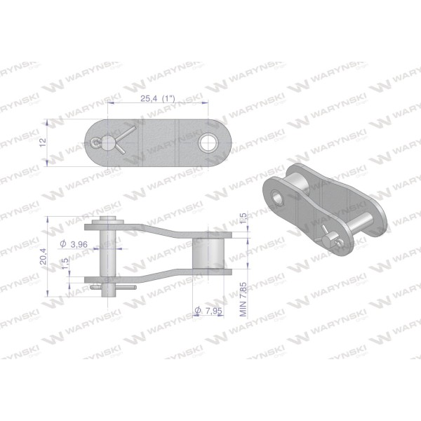 Półogniwo łańcucha 2040 208A (R1 1) Waryński P208A | Exvi
