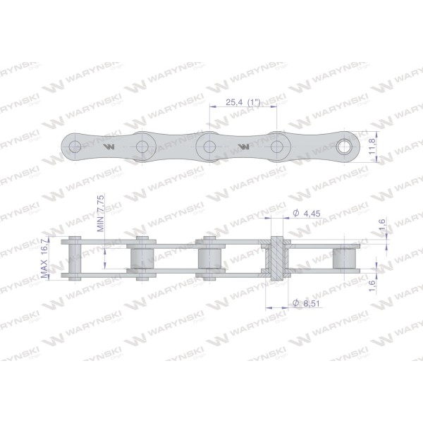 Łańcuch rolkowy 208B (R1 1) 5 m Waryński L208B | Exvi