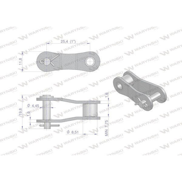 Półogniwo łańcucha 208B (R1 1) Waryński P208B | Exvi
