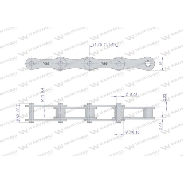 Łańcuch rolkowy 2050 210A (R1 1.1/4) 5 m L210A | Exvi