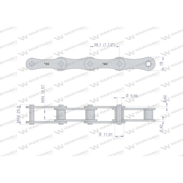 Łańcuch rolkowy 2060 212A (R1 1.1/2) 5 m L212A | Exvi