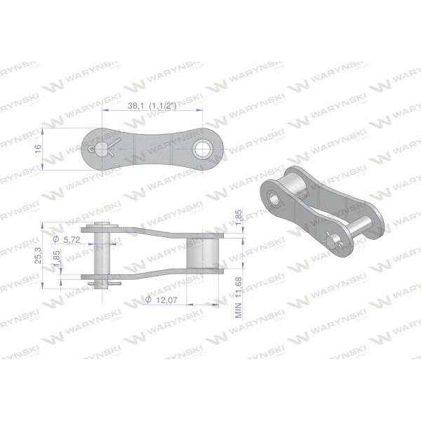 Półogniwo łańcucha 212B (R1 1.1/2) Waryński P212B | Exvi