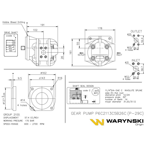 Pompa hydrauliczna P-029C P6C2113C5B26C | Exvi