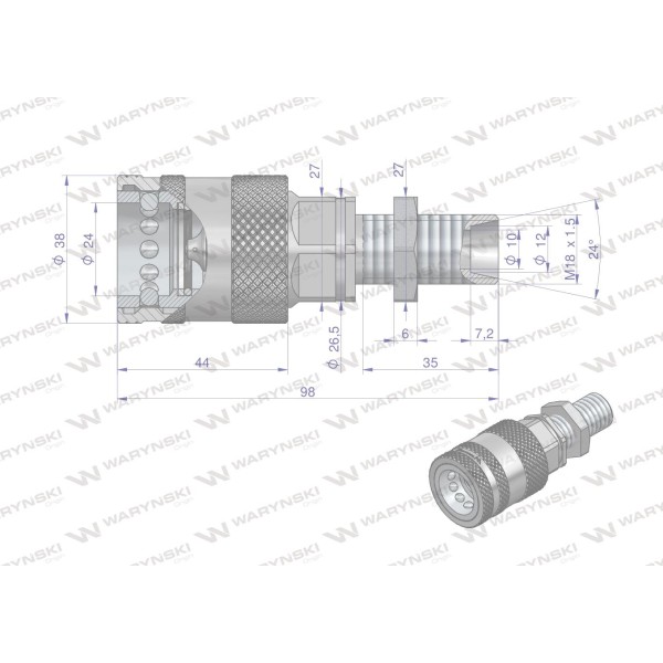 Szybkozłącze hydrauliczne gniazdo long WIAM18MZL-PPE | Exvi