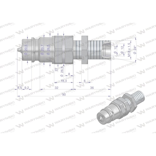 Szybkozłącze hydrauliczne wtyczka long WIAM18SZLE | Exvi