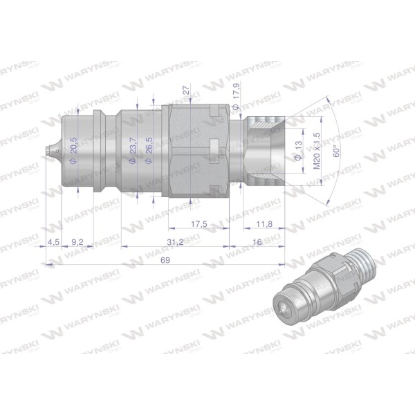 Szybkozłącze hydrauliczne wtyczka WIAM20SZE | Exvi