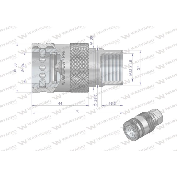 Szybkozłącze hydrauliczne gniazdo WIAM22MW-PPE | Exvi