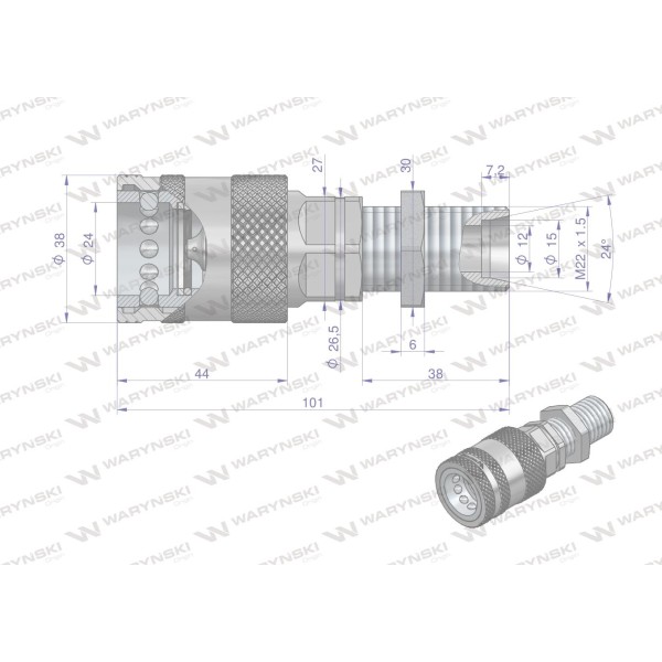 Szybkozłącze hydrauliczne gniazdo long WIAM22MZL-PPE | Exvi