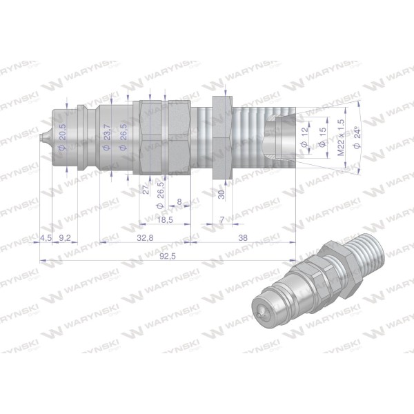 Szybkozłącze hydrauliczne wtyczka long WIAM22SZLE | Exvi