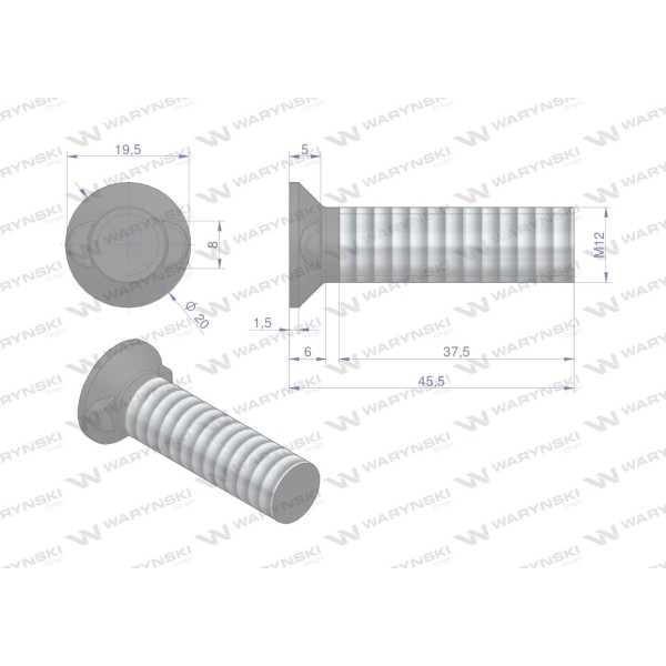 Śruba kpl. płużna dwunoskowa M12x45 mm 173121245 | Exvi