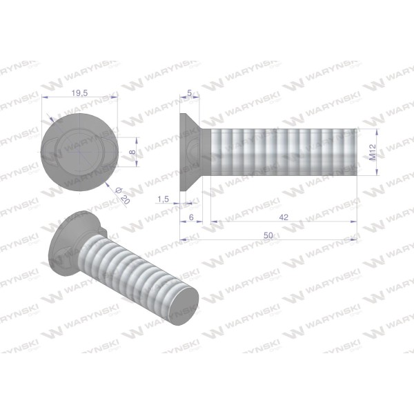 Śruba kpl. płużna dwunoskowa M12x50 mm 173121250 | Exvi