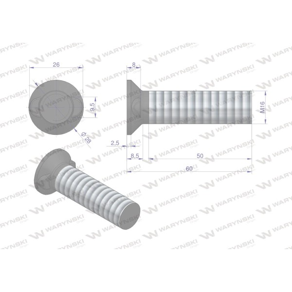 Śruba kpl. płużna dwunoskowa M16x60 mm 173101660 | Exvi