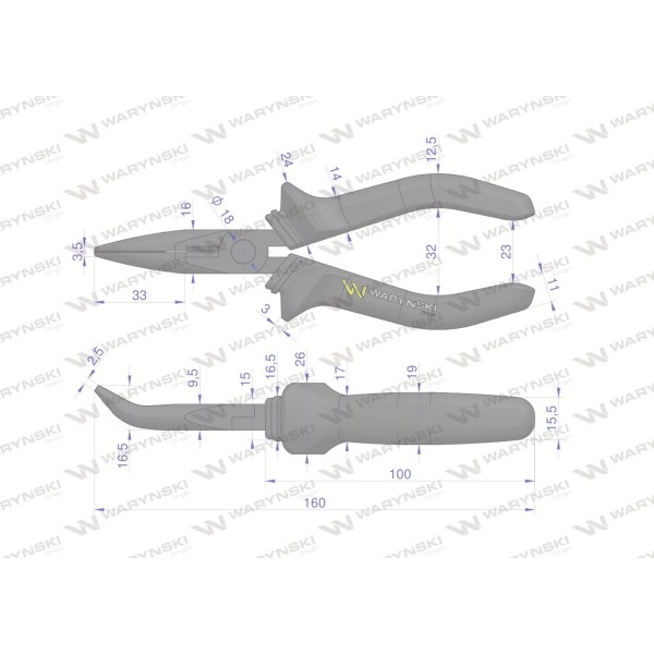 Szczypce wydłużone wygięte 160 mm Waryński WMP009 | Exvi