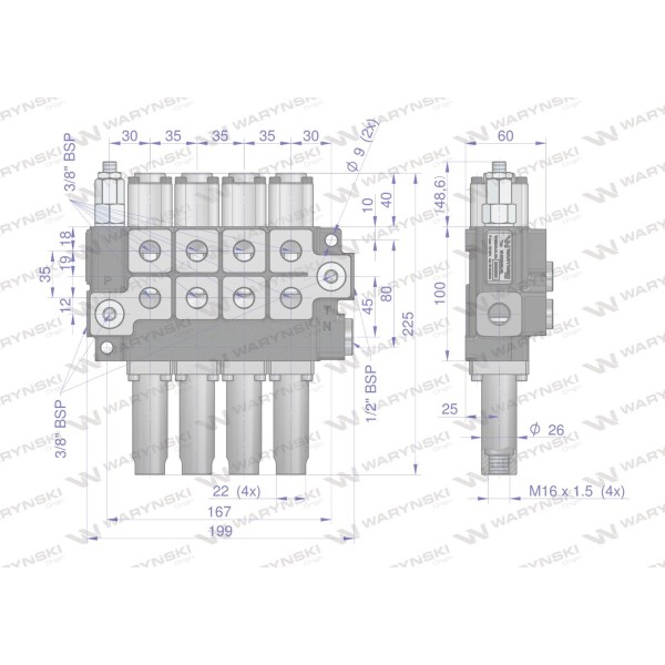 Rozdzielacz hydrauliczny 4-sekcyjny max ROZ40L/4L | Exvi