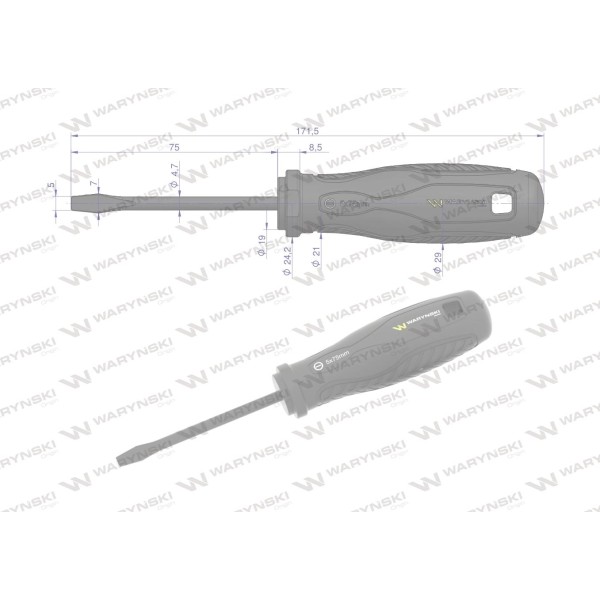 Wkrętak płaski 5 x 75 mm. stal SVCM. Waryński WMW004 | Exvi