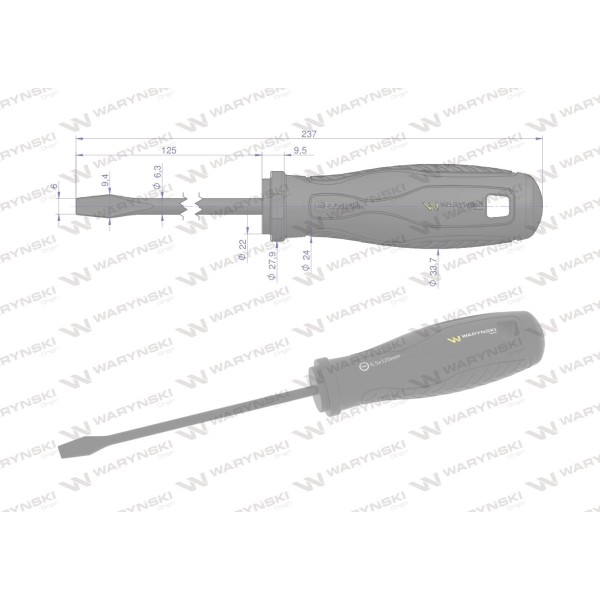 Wkrętak płaski 6 x 125 mm. stal SVCM. Waryński WMW007 | Exvi