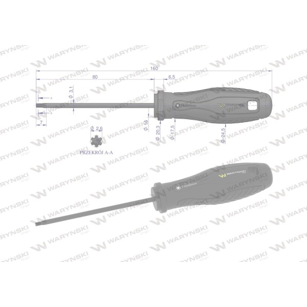 Wkrętak T10. 80 mm. stal SVCM. Waryński WMW025 | Exvi