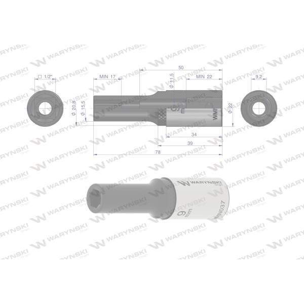 Nasadka sześciokątna 1/2". 9 mm. długa. WMN037 | Exvi