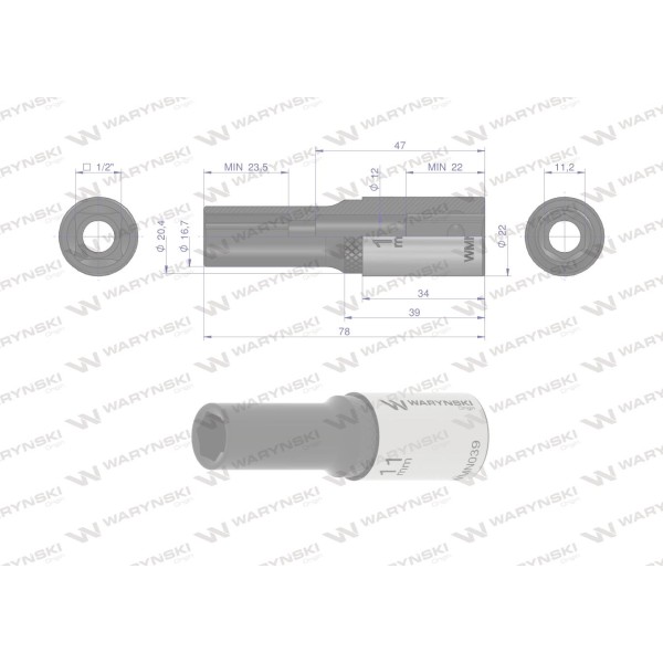 Nasadka sześciokątna 1/2". 11 mm. długa. WMN039 | Exvi