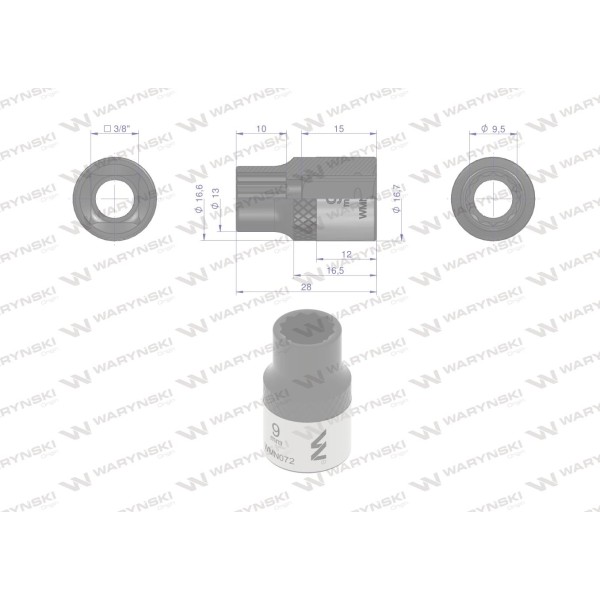 Nasadka dwunastokątna 3/8". 9 mm. CrV50BV30. WMN072 | Exvi
