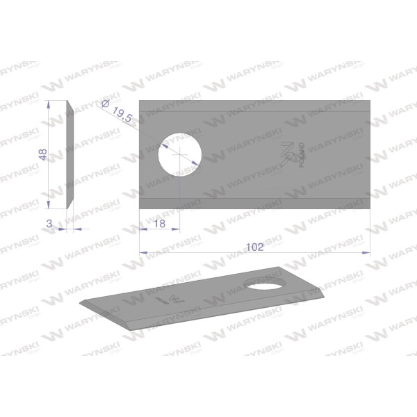 Nóż, nożyk kosiarka rotacyjna 102x48x3mm WKR102X48X3 | Exvi