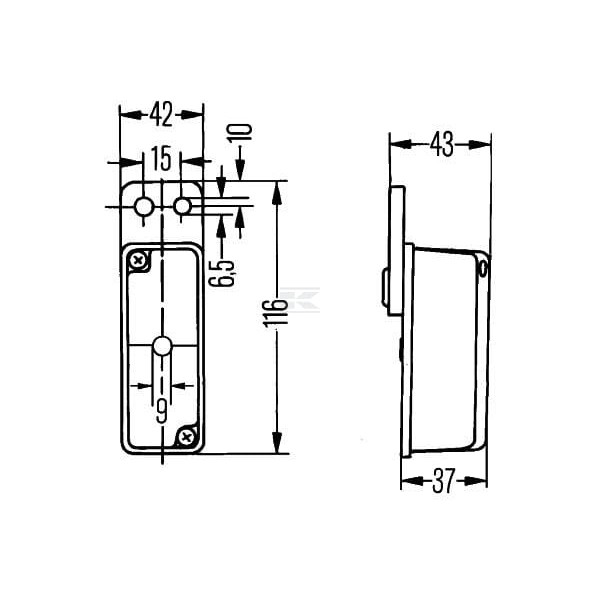 Lampa obrysowa 5W, prostokątna, 12/24V 2XS005020011 | Exvi