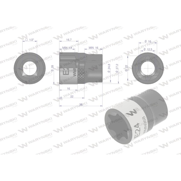 Nasadka star 1/2". E24 CrV50BV30. Waryński WMN068 | Exvi