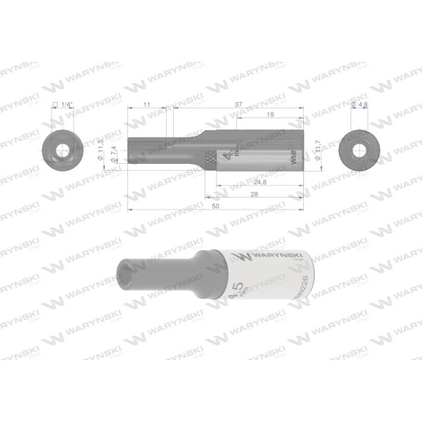 Nasadka dwunastokątna 1/4". 4.5 mm. długa. WMN226 | Exvi