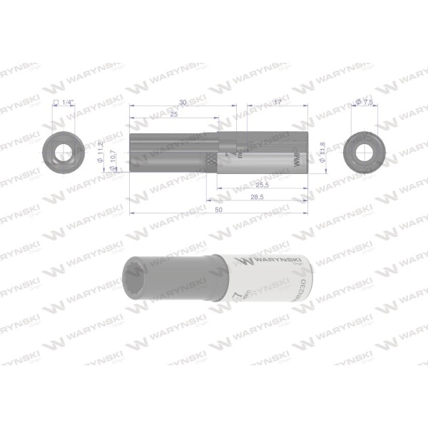 Nasadka dwunastokątna 1/4". 7 mm. długa. WMN230 | Exvi