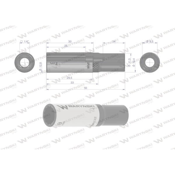 Nasadka dwunastokątna 1/4". 9 mm. długa. WMN232 | Exvi
