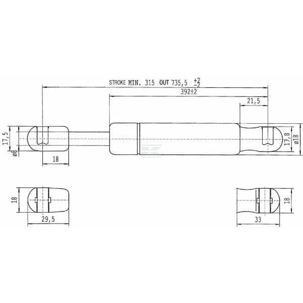 Sprężyna gazowa L735.5 mm 150N Stabilus CA6148YB | Exvi