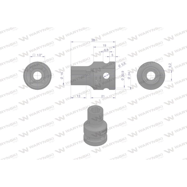 Nasadka udarowa sześciokątna 1/2". 9 mm. WMU002 | Exvi