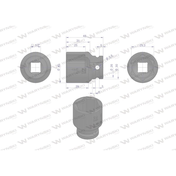 Nasadka udarowa sześciokątna 1/2". 29 mm. WMU022 | Exvi