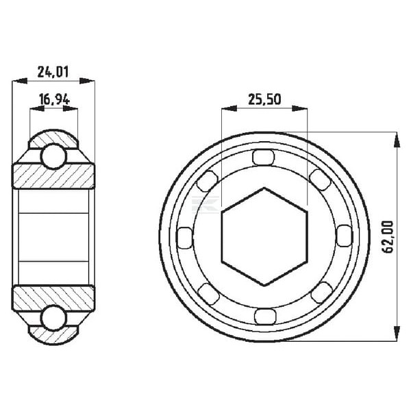 Łożysko kulkowe zwykłe 25.5x62x24 mm Kramp 3045JD9313 | Exvi