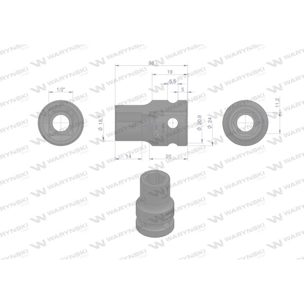 Nasadka udarowa sześciokątna 1/2". 11 mm. WMU004 | Exvi
