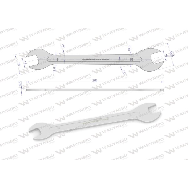 Klucz ultra płaski 18 x 19 mm, CrV Waryński WMK004 | Exvi