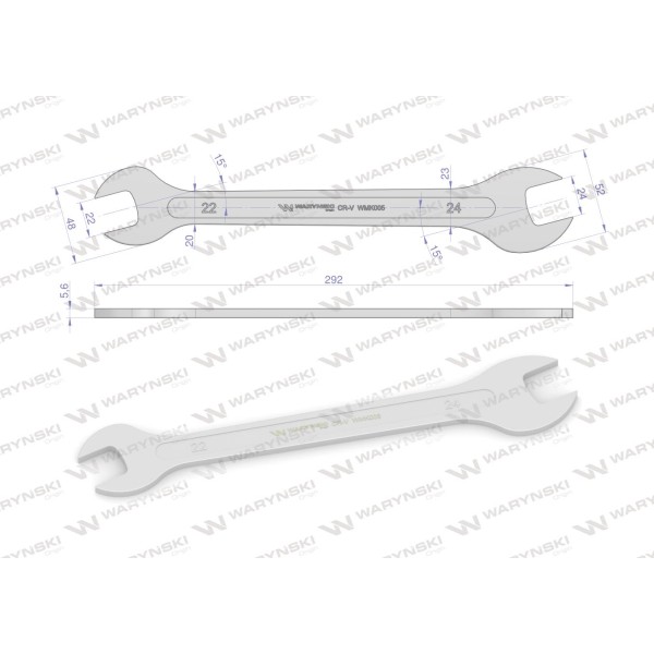 Klucz ultra płaski 22 x 24 mm, CrV Waryński WMK005 | Exvi
