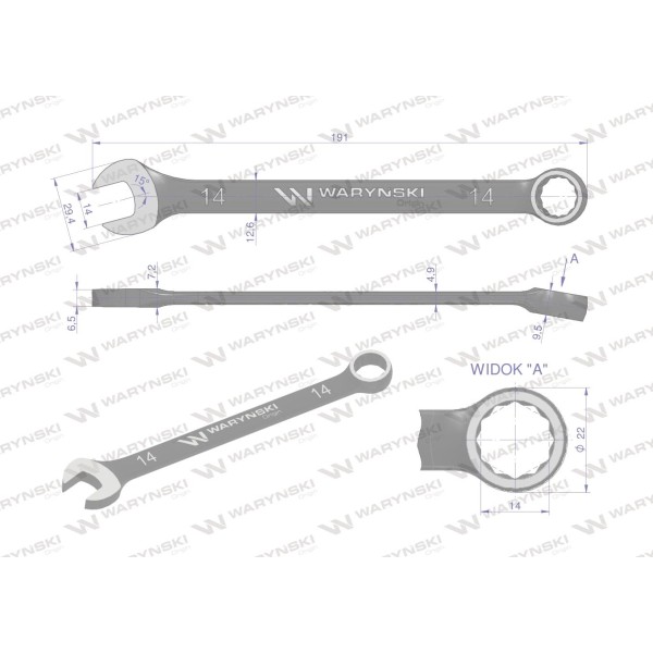 Klucz płasko-oczkowy 14 mm. CrVstandard ASME WMK024 | Exvi