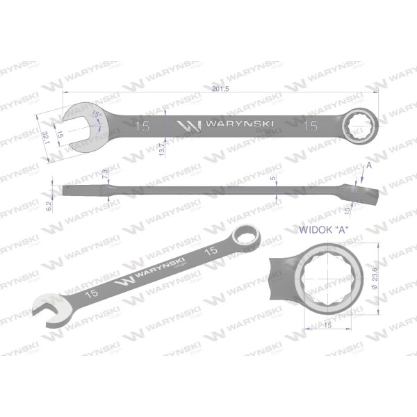 Klucz płasko-oczkowy 15 mm. CrVstandard ASME WMK025 | Exvi