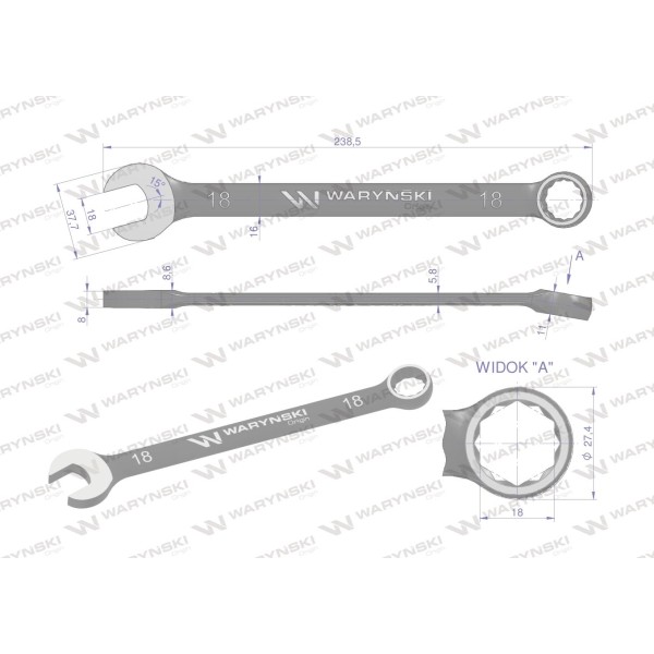 Klucz płasko-oczkowy 18 mm. CrVstandard ASME WMK028 | Exvi