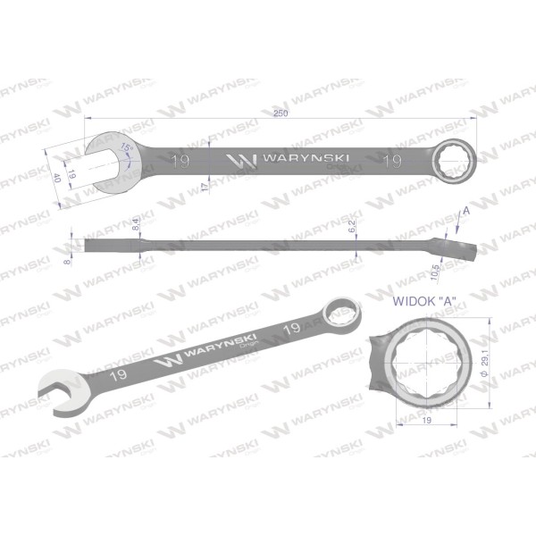 Klucz płasko-oczkowy 19 mm. CrV standard ASME WMK029 | Exvi
