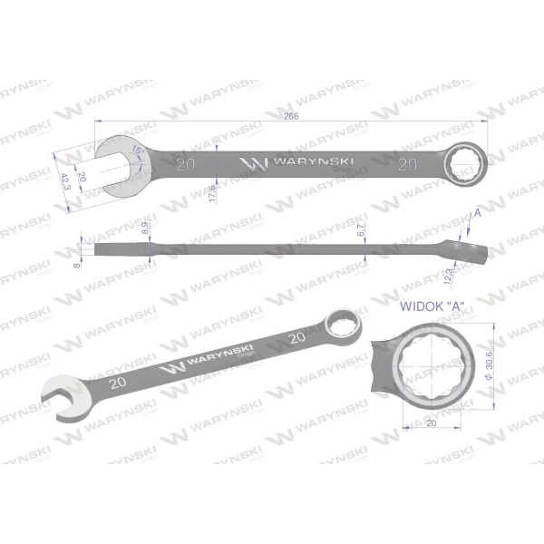 Klucz płasko-oczkowy 20 mm CrV standard ASME WMK030 | Exvi