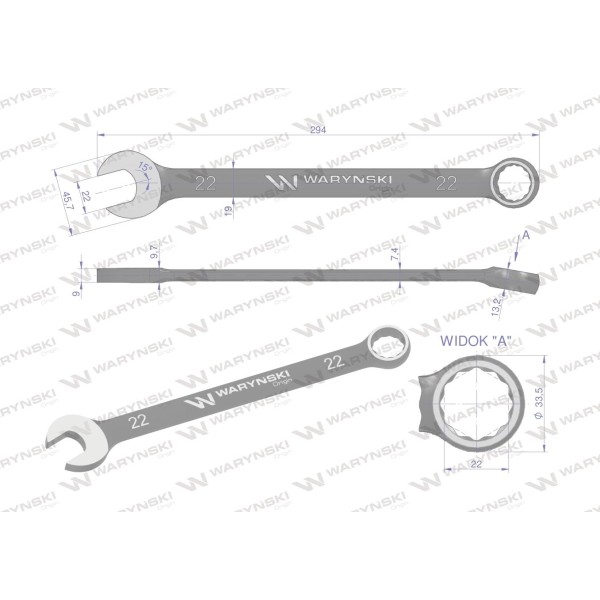 Klucz płasko-oczkowy 22 mm. CrVstandard ASME WMK032 | Exvi