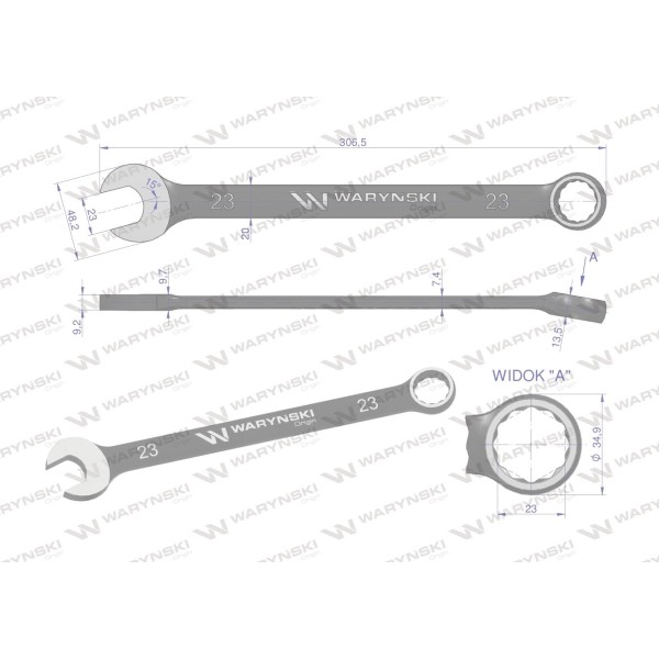 Klucz płasko-oczkowy 23 mm. CrV standard ASME WMK033 | Exvi